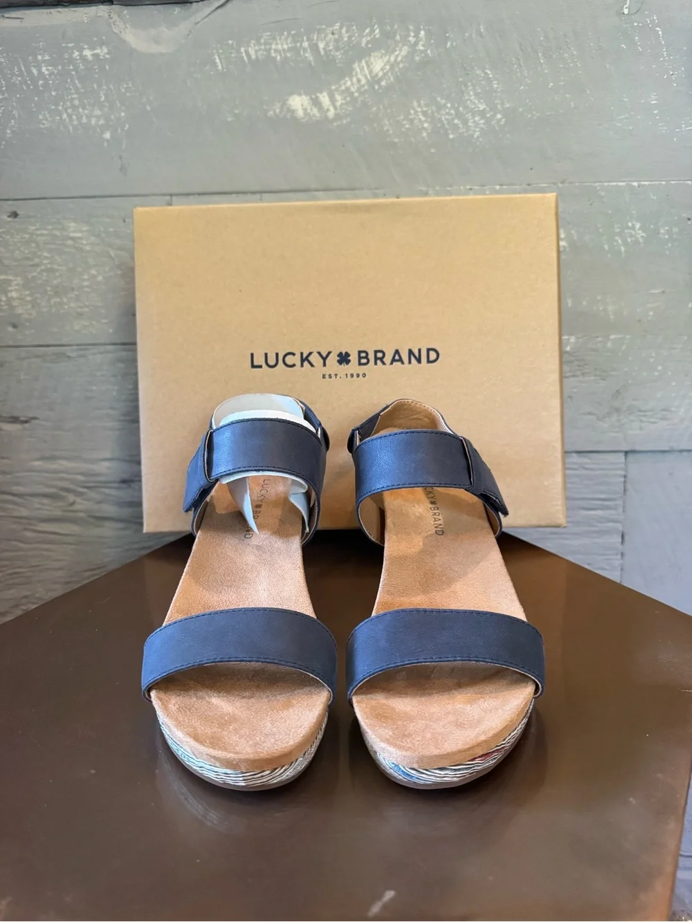 Lucky Brand Navy Suede Wedge Sandals